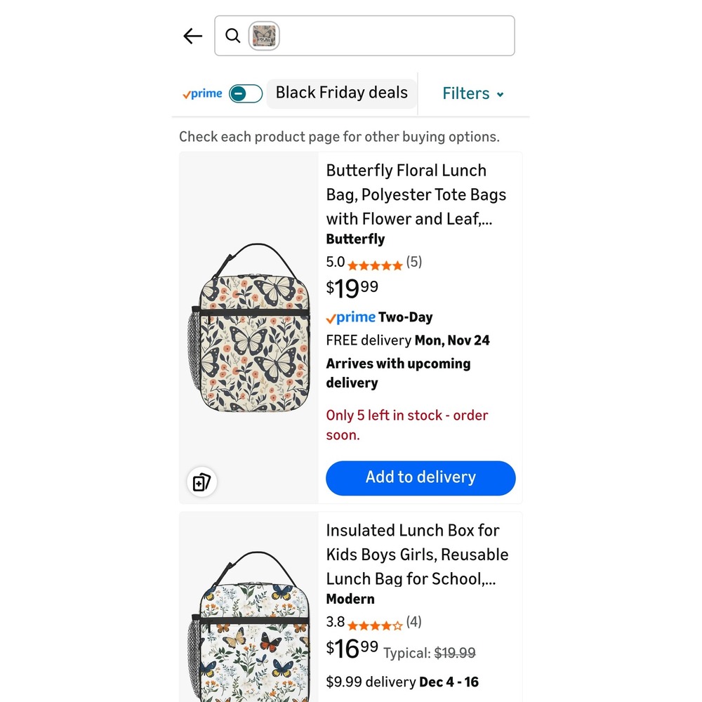 Butterfly Floral Lunch Bag Tote‎ Insulated Polyester Women